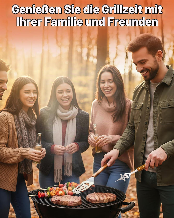 Grillbesteck Set 3-TLG Grillzubehör mit Grillzange, Grillwender, Fleischgabel Grill Zubehör Geschenk