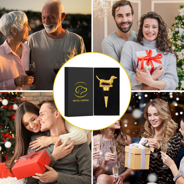 LKKCHER Gold Dackel Weinflaschenverschluss, Dackel Geschenke, Dackel Deko Geburtstagsgeschenk Weinge
