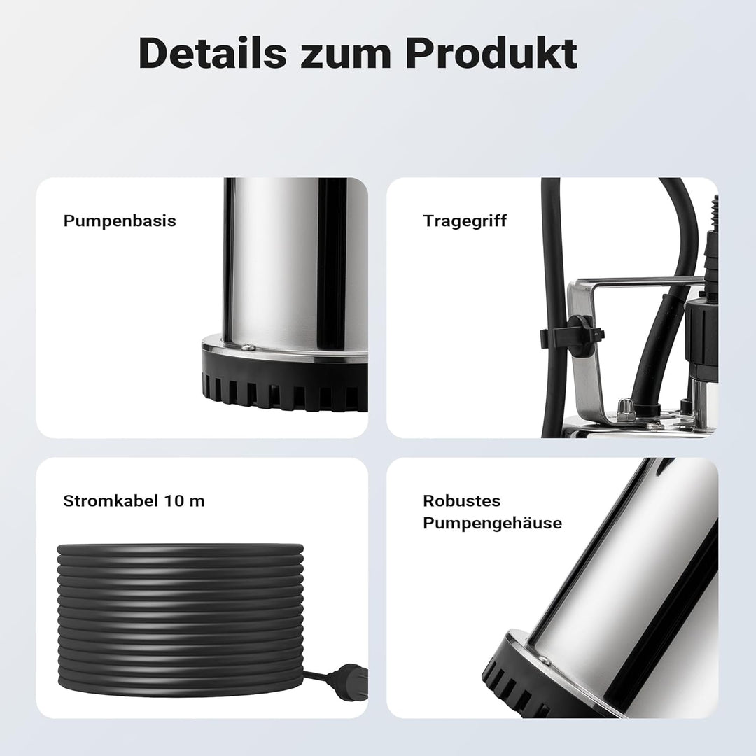 XPOtool Tauchpumpe bis 7500l/h, max. Förderhöhe 6,5m, Schmutzwasserpumpe 400W, Fremdkörper bis 5mm