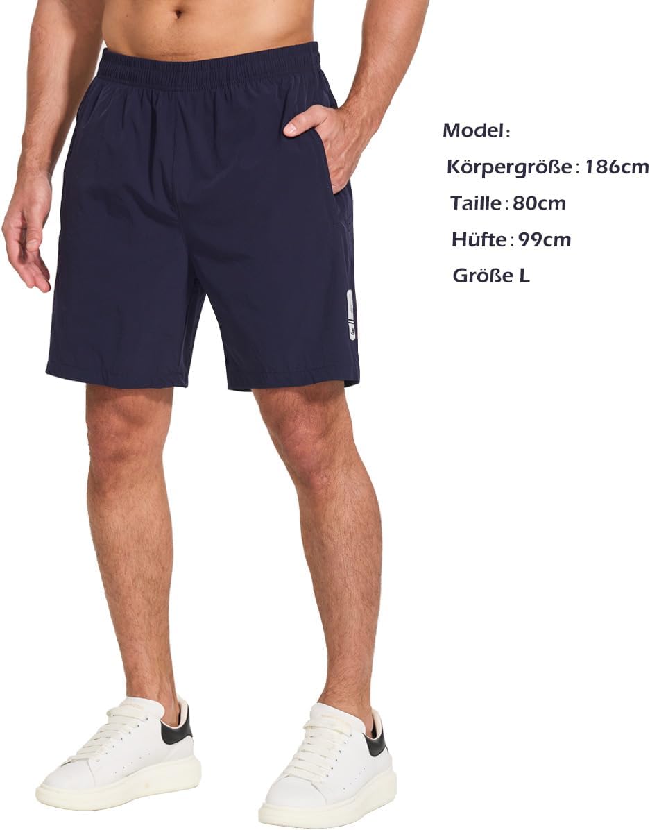 JustSun Shorts Herren Sport Schnelltrocknend Leichte Atmungsaktiv mit Reissverschluss M Blau, M Blau