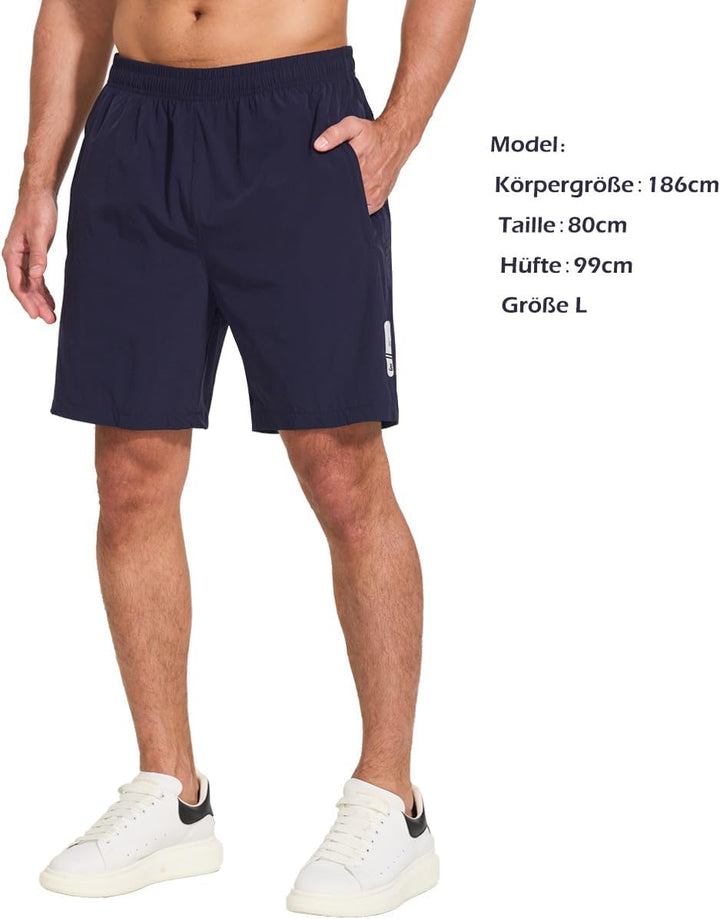 JustSun Shorts Herren Sport Schnelltrocknend Leichte Atmungsaktiv mit Reissverschluss XL Blau, XL Bl