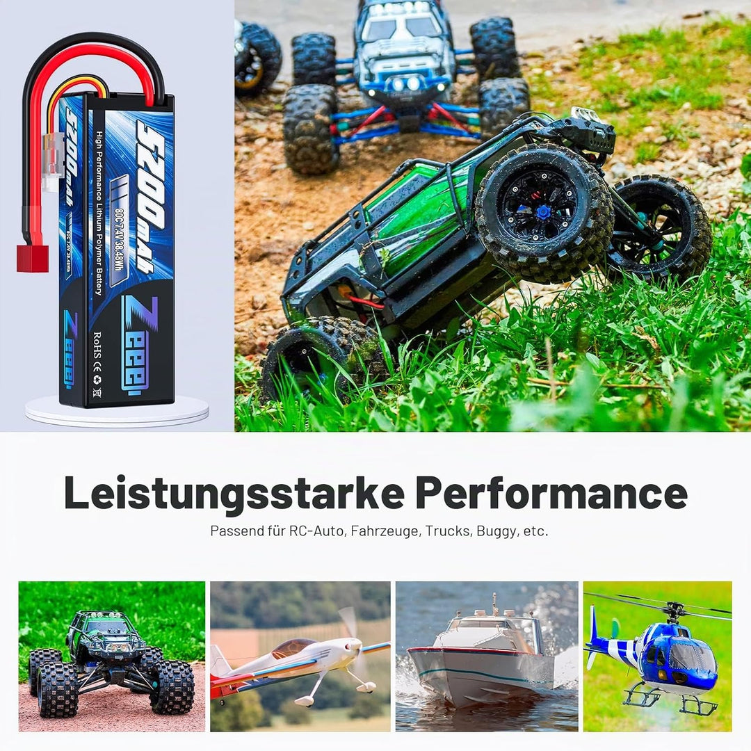 Zeee 2S Lipo Akku 5200mAh 7,4V 80C RC Lipo Batterien mit T Stecker für RC Evader BX Auto Car Truck L