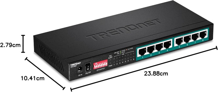 TRENDnet 8-Port Gigabit Langstrecken PoE+ Switch, 8 x PoE+ Ports, Langstrecken PoE+ erweitert Reichw