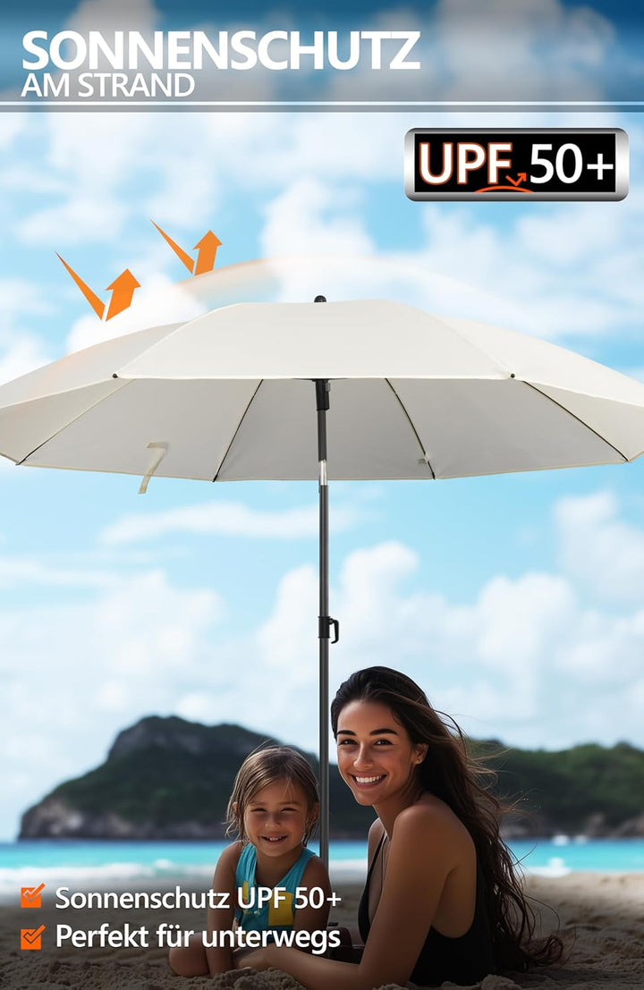 4smile Sonnenschirm Strand SunnyJoy Ø 180 cm, 3-IN-1 Set - UPF 50+ Strandschirm + Sonnenschirm Schut
