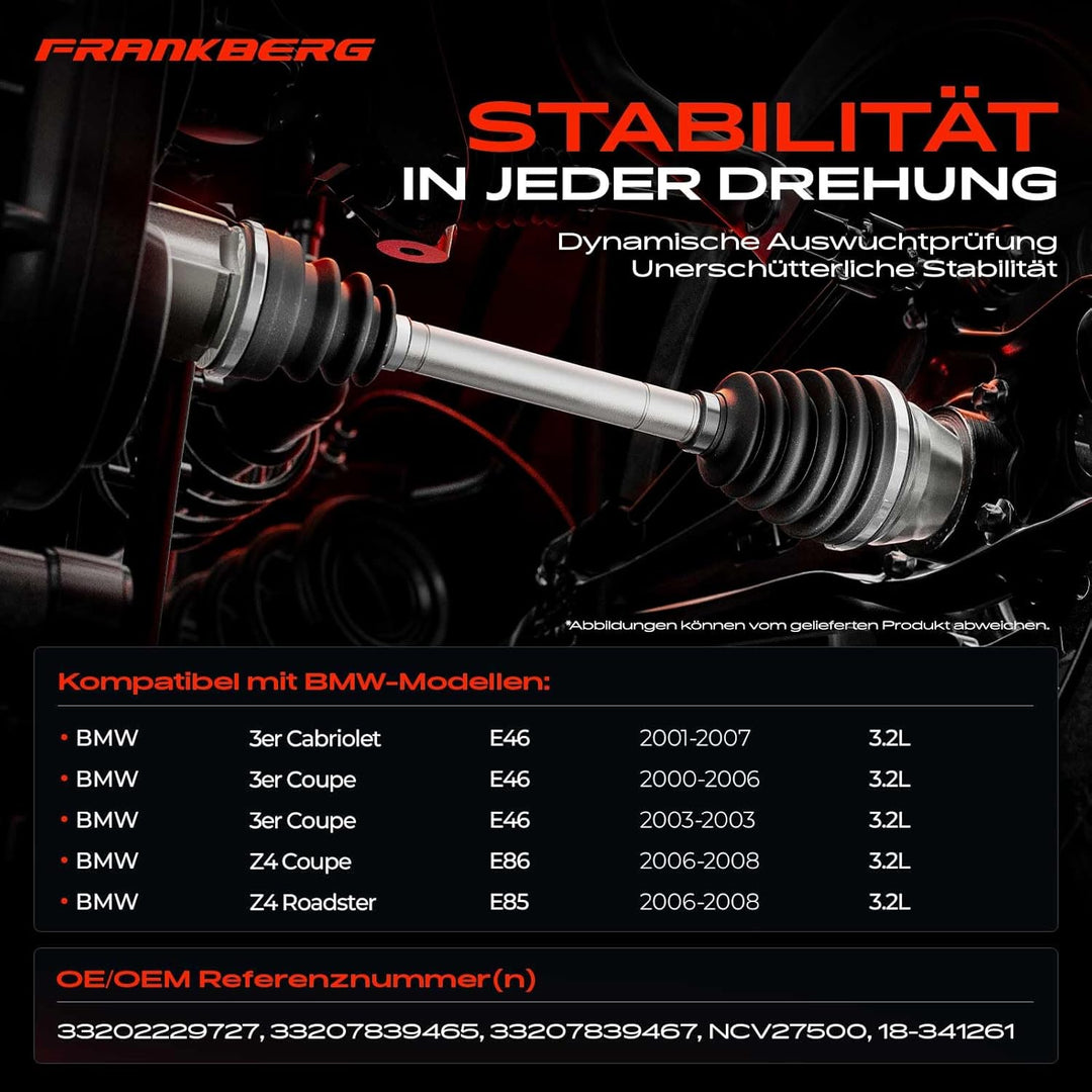 Frankberg Antriebswelle mit ABS Hinterachse Links Kompatibel mit E46 M3 3.2L 2000-2007 E85 M 3.2L 20