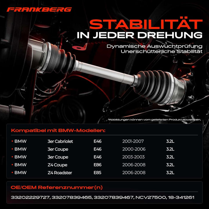 Frankberg Antriebswelle mit ABS Hinterachse Links Kompatibel mit E46 M3 3.2L 2000-2007 E85 M 3.2L 20