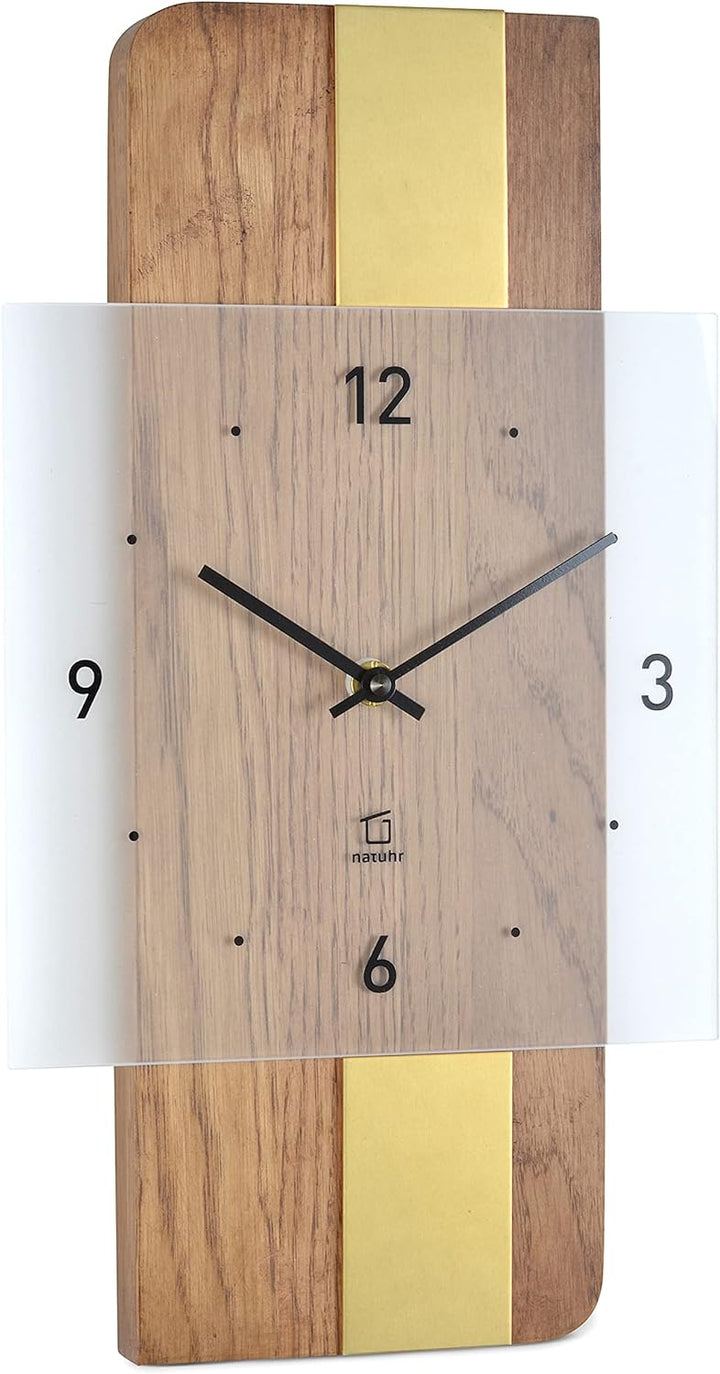 Natuhr Holz Metall Glas Wanduhr - Fusion - präzises Funk-Uhrwerk plastikfrei verpackt (Eiche rustika