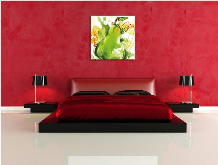 Pixxprint Künstlerisch gezeichnete Birne als Leinwandbild Quadratisch/Grösse: 70x70 / Wandbild/Kunst