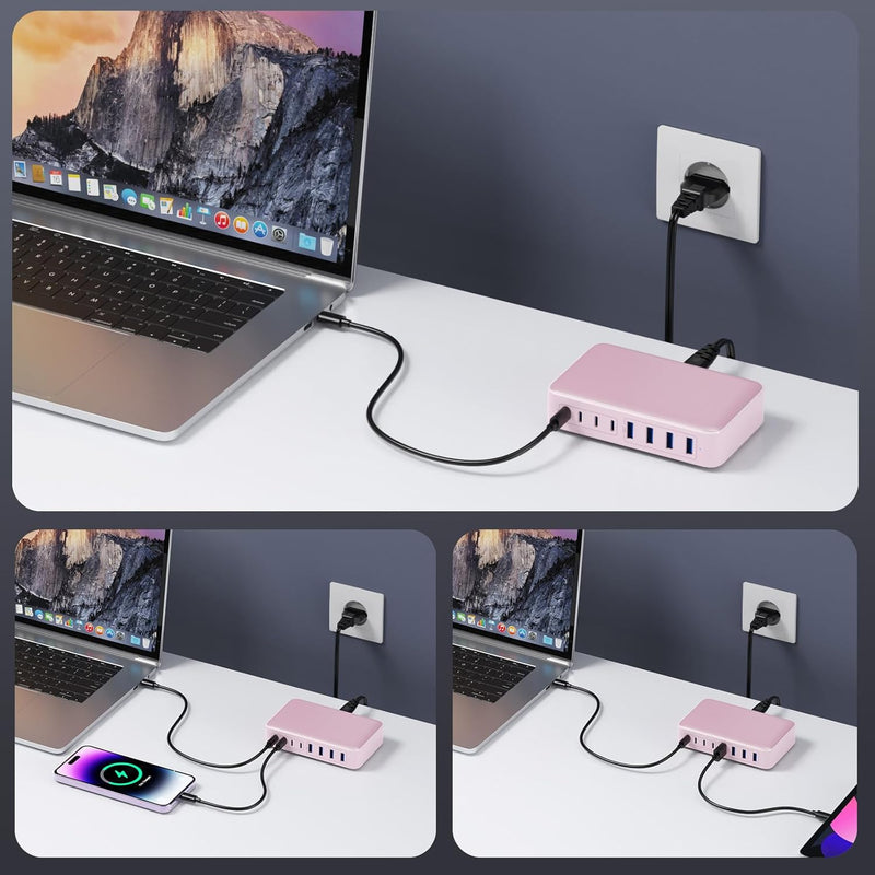 200W USB C Ladegerät, GaN III 8-Port USB Schnellladegerät PPS PD 65W Laptop Ladegerät Adapter USB C