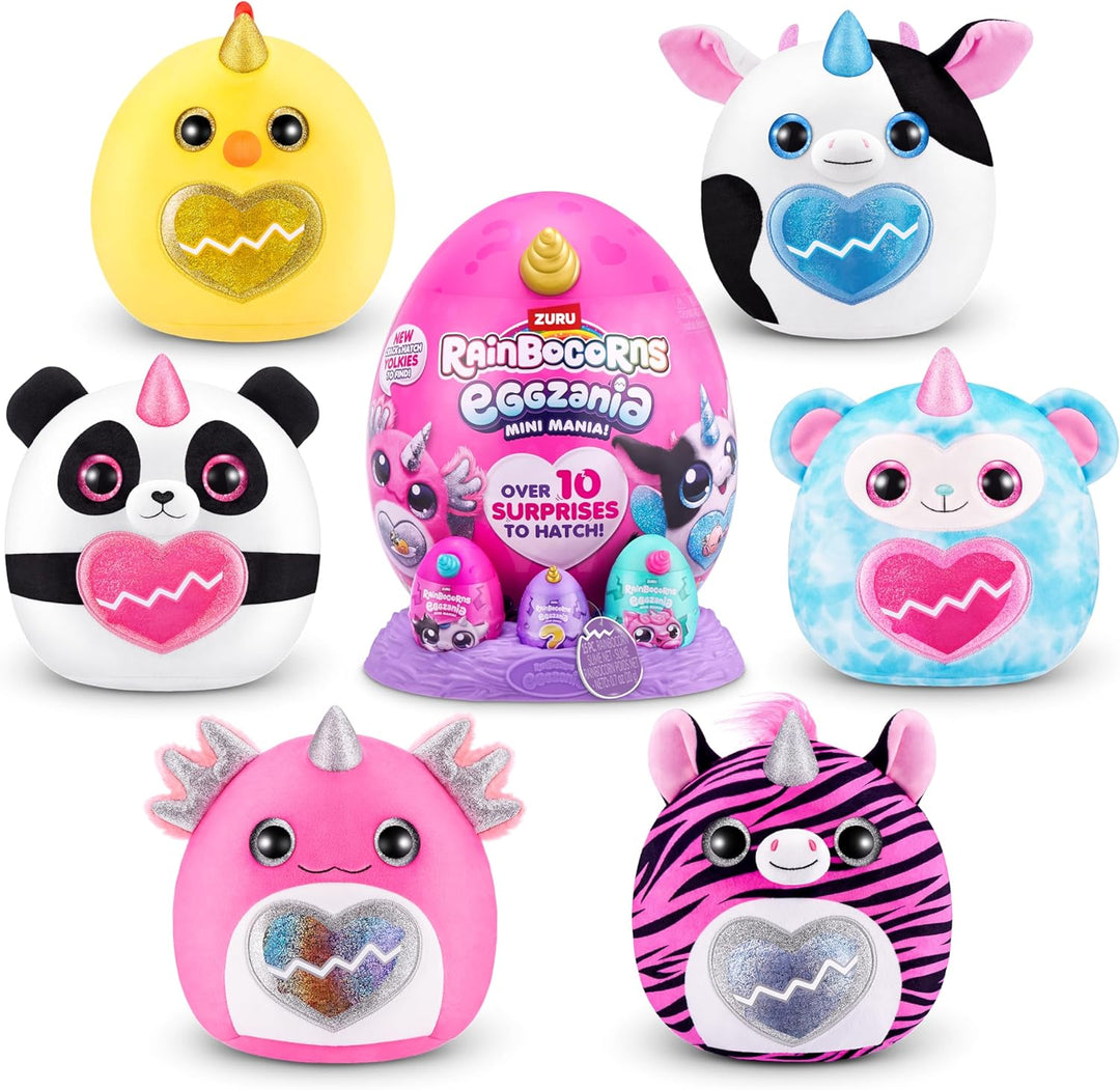 Rainbocorns Eggzania Mini Mania, Zebra, by ZURU Plush Surprise Unboxing with Animal Soft Toy, Idea f
