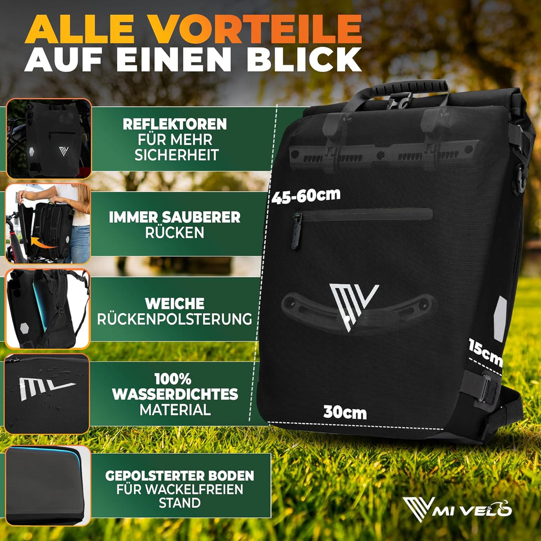 MIVELO 3in1 Fahrradtasche für Gepäckträger I Rucksack &amp; Gepäckträgertasche hinten - in 15 Sekunden u