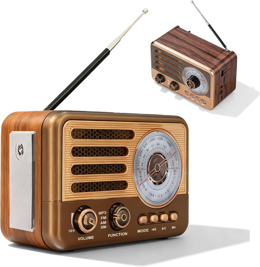 Retro Radio AM/FM/SW, Vintage Kofferradio mit 1200mAh Akku, Nostalgie Radio mit USB/TF/AUX MP3-Wiede