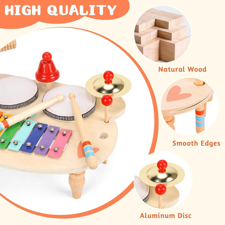 LZMDY Schlagzeug Kinder, 10-in-1 Trommel Musikinstrumente für Kinder ab 1 2 3 Jahr mit Xylophon, Kin