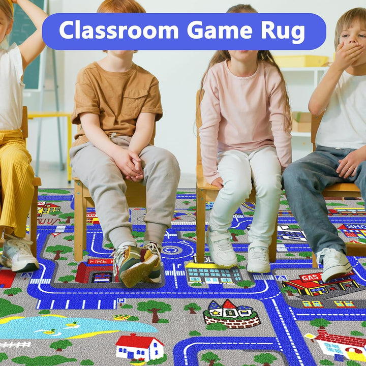 Capslpad Kinder Teppich Spielteppich für Kinder Stadt 200x300cm rutschfest Kinderteppich Spielmatte