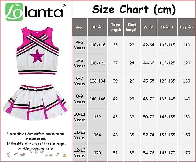 LOLANTA Mädchen Karneval Kostüm, Cheerleader kleid mit Pompoms und Socken, Mittelschule Cheerleading