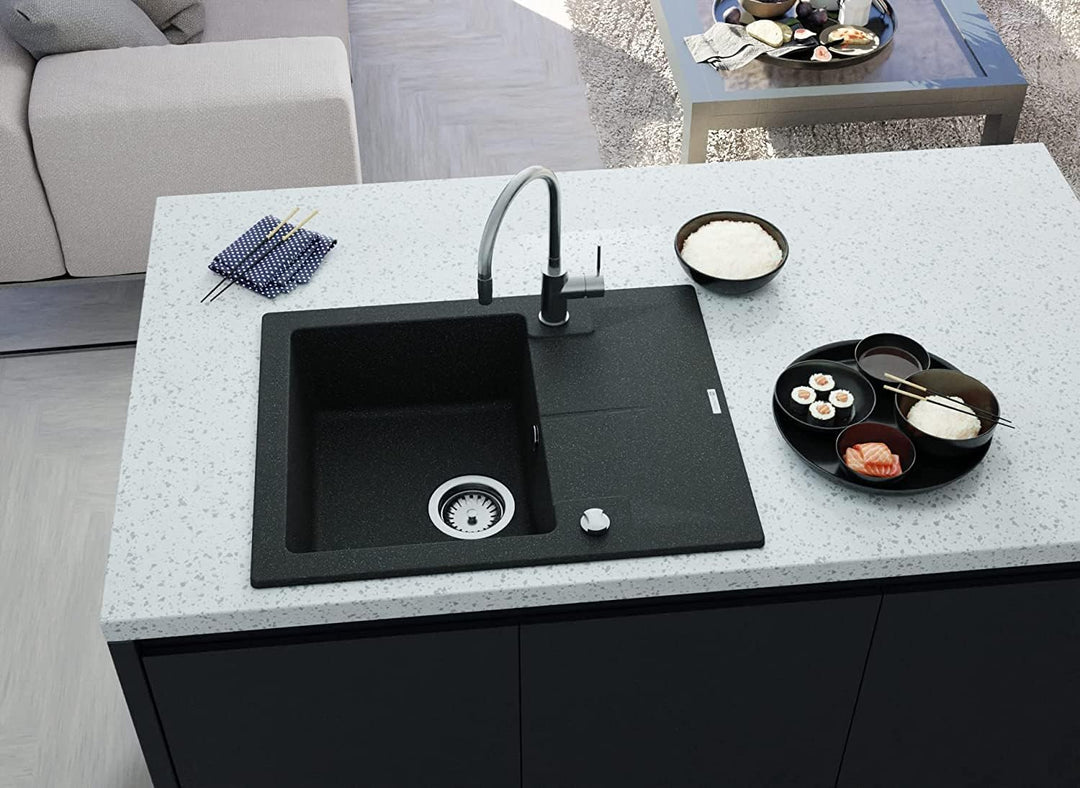 GRANMASTER Caro Granitspüle mit Armatur 1 Becken mit Siphon in 3 Farben - Spülbecken Arbeitsplatte K