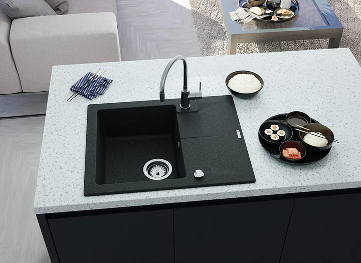 GRANMASTER Caro Granitspüle mit Armatur 1 Becken mit Siphon in 3 Farben - Spülbecken Arbeitsplatte K
