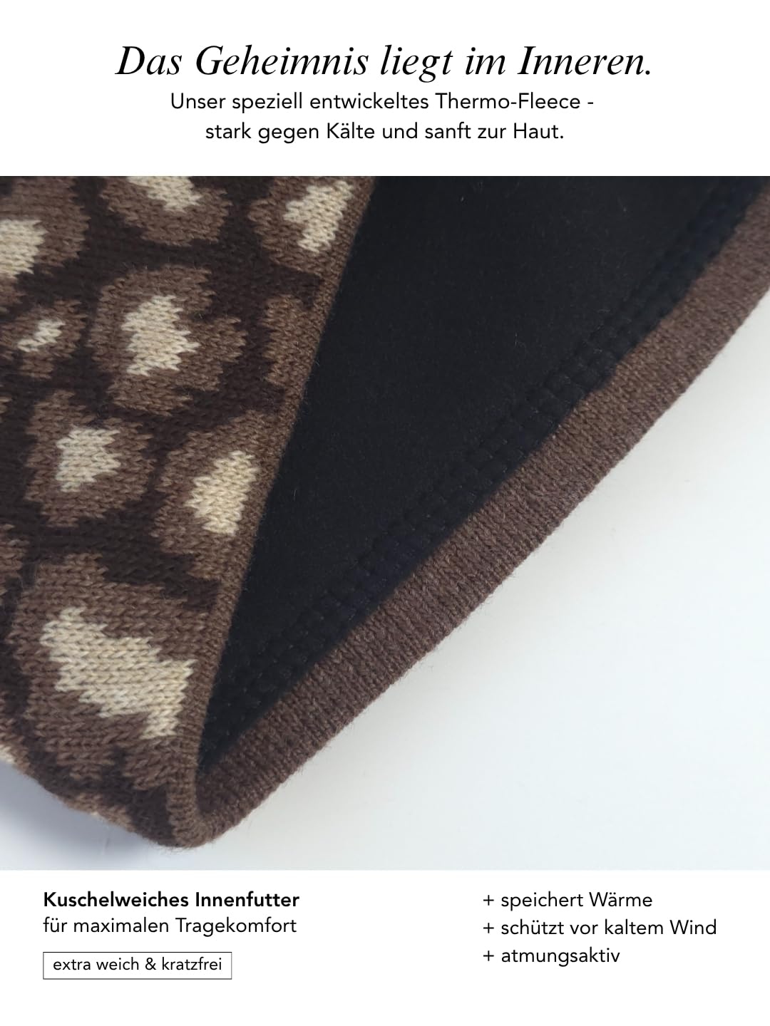 Baesics Stirnband Leo Braun für Damen & Herren – warme & elastische Unisex Ohrenwärmer mit Fleecefut