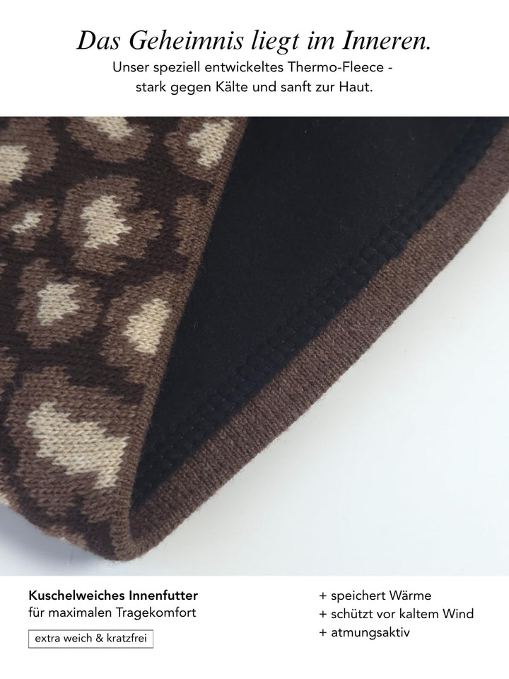 Baesics Stirnband Leo Braun für Damen & Herren – warme & elastische Unisex Ohrenwärmer mit Fleecefut