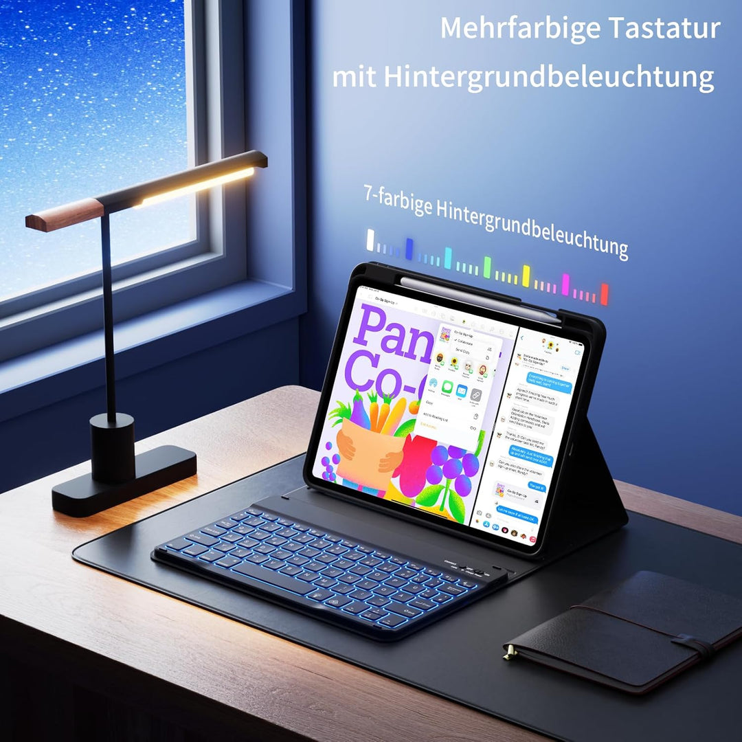 Hülle mit Tastatur für iPad A16 11. / 10. Generation (11 Zoll 2025/10,9 Zoll 2022) mit Stifthalter,