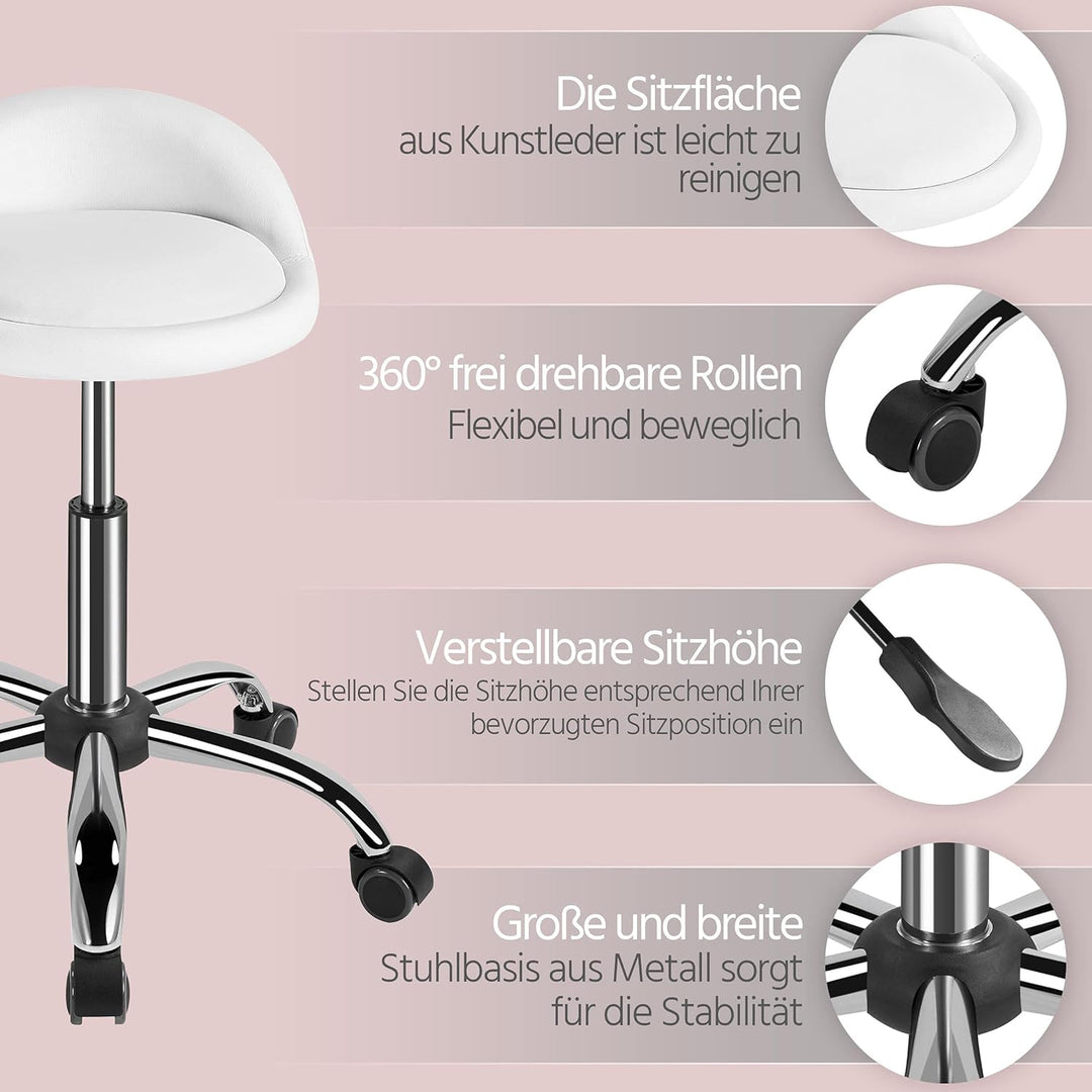 Yaheetech Rollhocker Bürohocker mit Rollen, Drehhocker mit niedriger Rückenlehne, Arbeitshocker Höhe