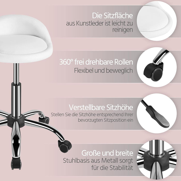 Yaheetech Rollhocker Bürohocker mit Rollen, Drehhocker mit niedriger Rückenlehne, Arbeitshocker Höhe