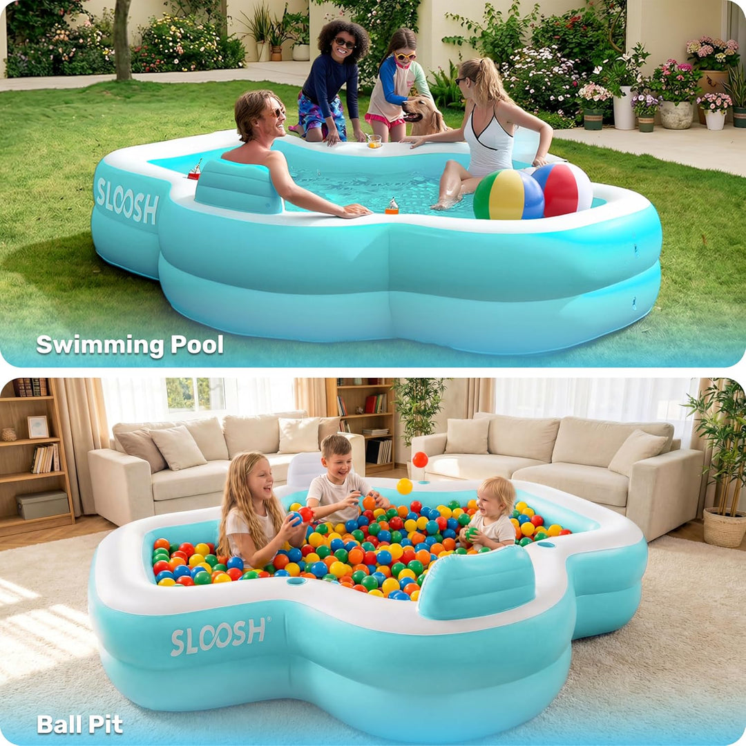 SLOOSH Aufblasbarer Swimmingpool mit Sitzen, 305 x 257 x 66 cm, überirdischer Familienpool mit Rücke