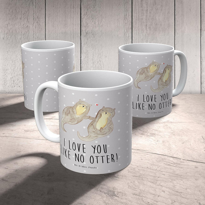 Mr. & Mrs. Panda Plastikbecher Otter Hände halten - Geschenk, glücklich, Seeotter, Liebe, Paar, Kind