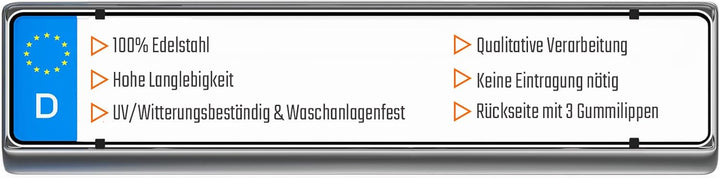 L & P Car Design 2 x Kennzeichenhalter in Edelstahl poliert - 100% Edelstahl -auch passend für gebog