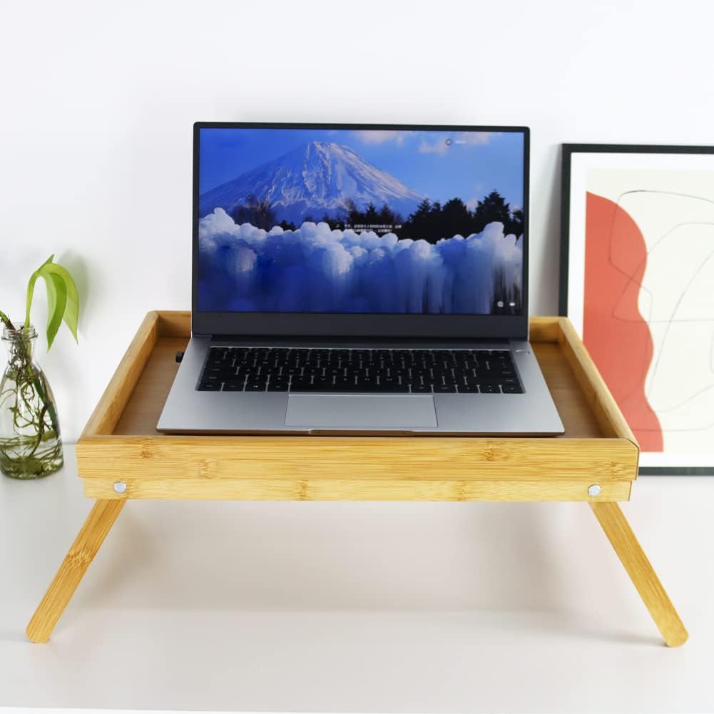 Bambus Frühstückstabletts Mit Klappbaren Beinen Portable Bett Tablett Tisch Snack Servierplatten Tab