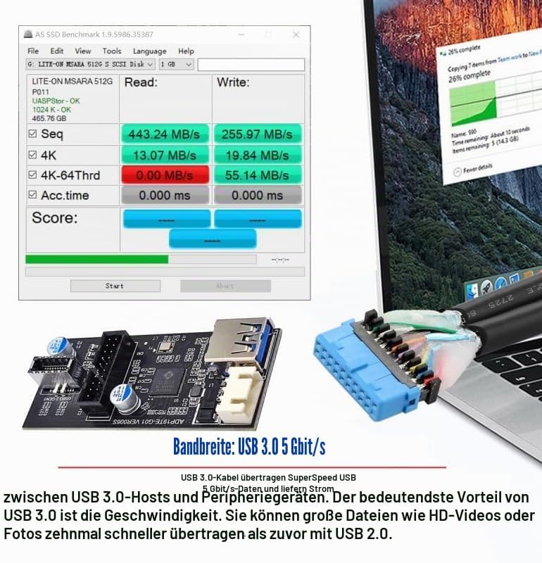 CY Karte Single 19/20Pin Header auf USB 3.0 20Pin &amp; Type-E Dual Ports Buchse PCBA Typ Adapter Splitt
