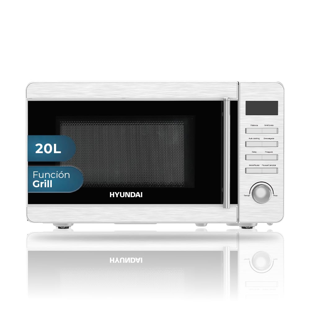 Hyundai Mikrowelle mit Grill, Edelstahl, 20 l, 700 W, Grill 800 W, 8 Programme, Auftaufunktion, Inne