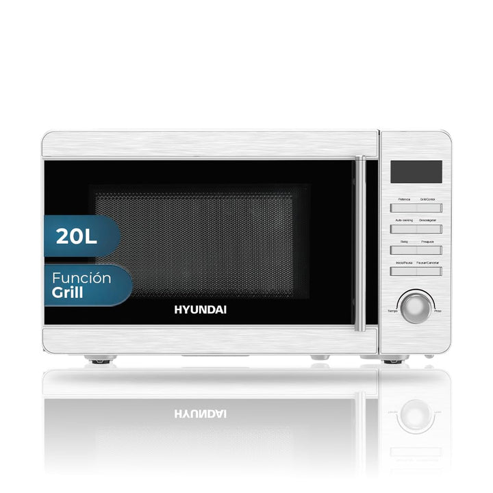 Hyundai Mikrowelle mit Grill, Edelstahl, 20 l, 700 W, Grill 800 W, 8 Programme, Auftaufunktion, Inne