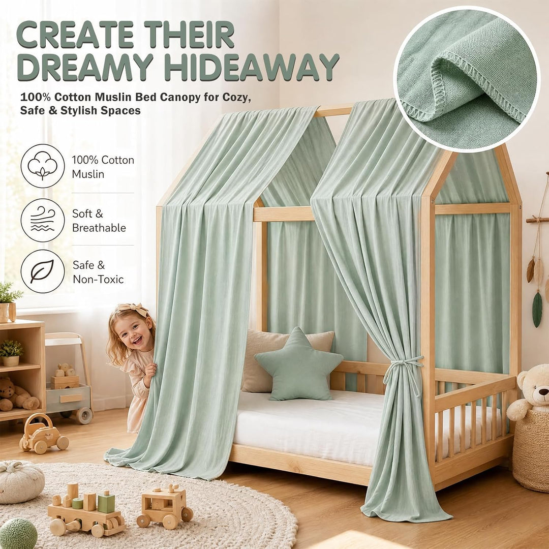 Hausbett Himmel, 2 Stück Betthimmel Hausbett Musselin für Hausbetten Mädchen &amp; Jungen, Bett Vorhang