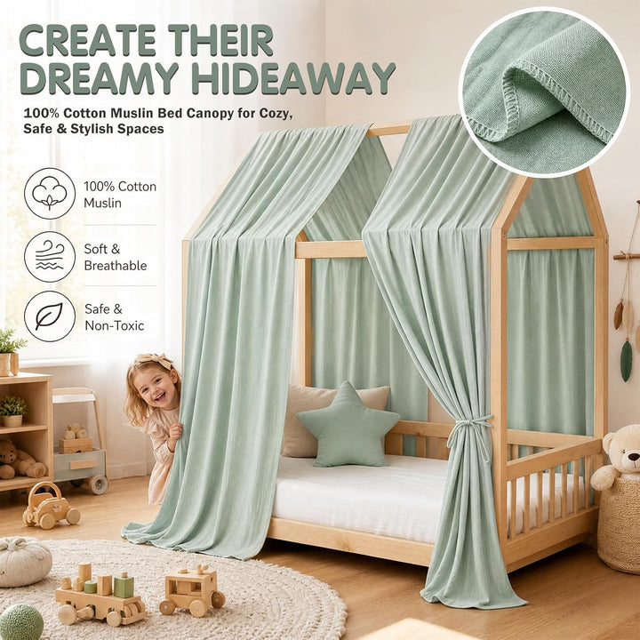 Hausbett Himmel, 2 Stück Betthimmel Hausbett Musselin für Hausbetten Mädchen &amp; Jungen, Bett Vorhang