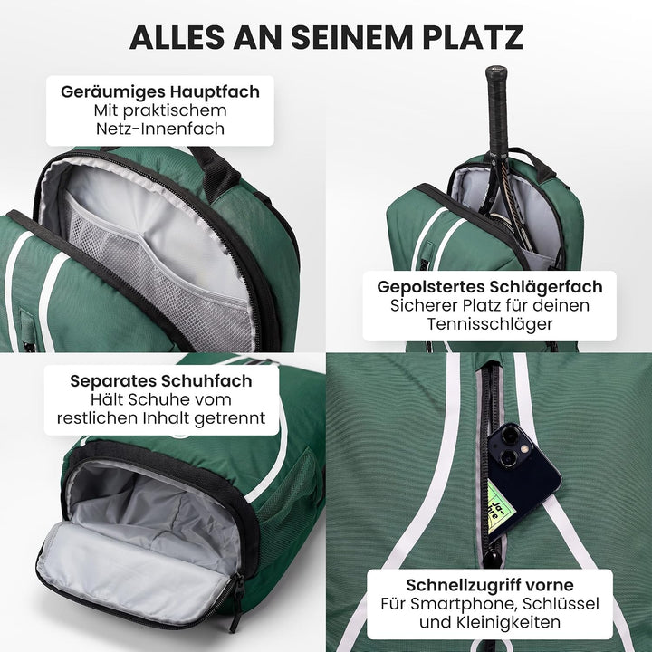 Otaro Tennisrucksack mit Schuhfach (Für 2 Tennisschläger) Inkl. Separierten Schuhfach &amp; Schlägerschu