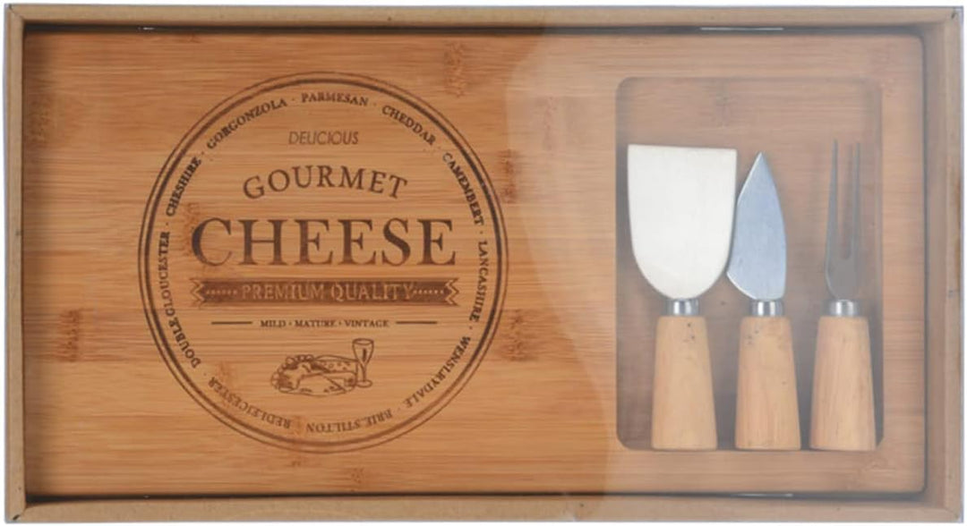 ZauberDeko Käsebrett mit Käsemesser Gabel Bambus Holz Käseplatte Servierbrett Käse 38cm