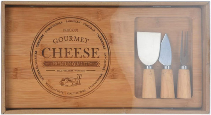 ZauberDeko Käsebrett mit Käsemesser Gabel Bambus Holz Käseplatte Servierbrett Käse 38cm