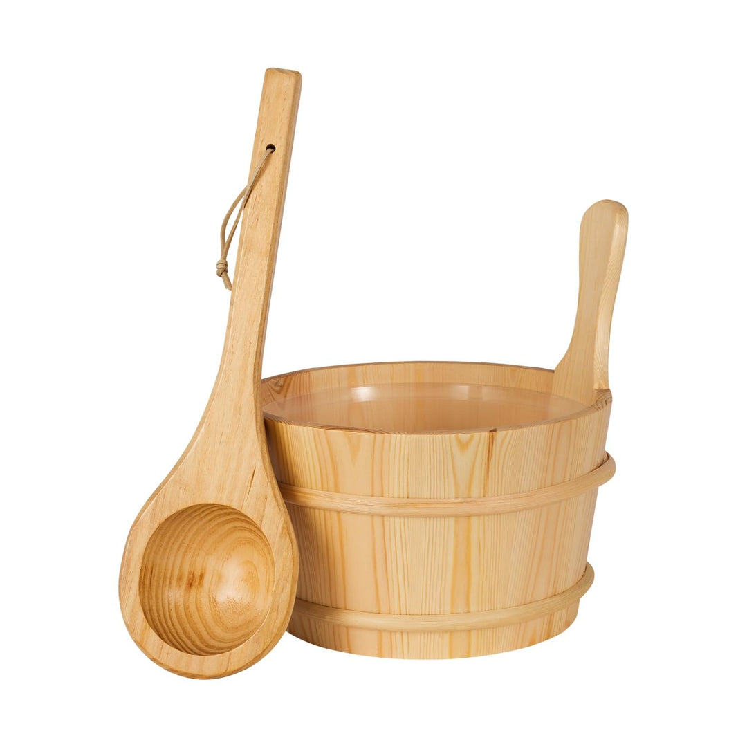 SUNNYDEALS klassisches Saunazubehörset | Saunaset 3-teilig aus naturbelassenem Holz | Saunaeimer & K