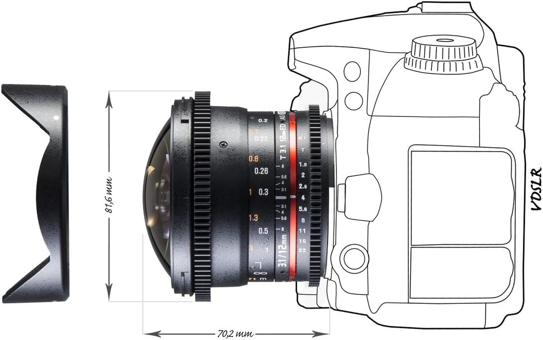 Walimex Pro 12mm 1:3,1 Fish-Eye Objektiv DSLR für Nikon F Objektivbajonett schwarz (manueller Fokus,