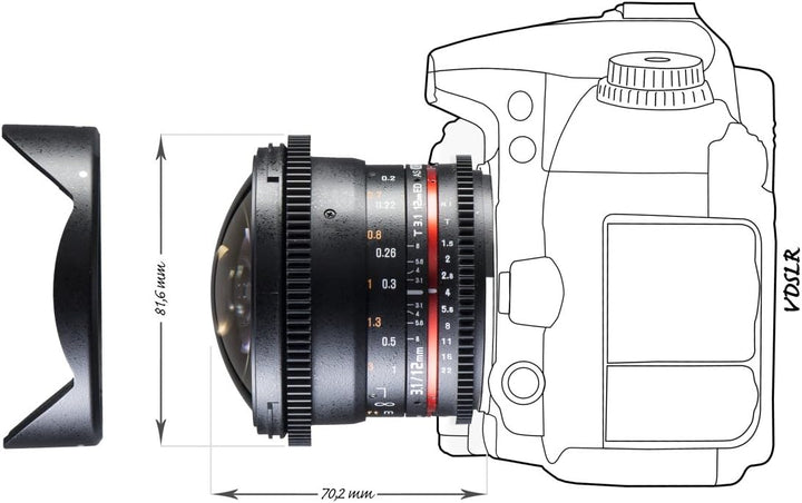 Walimex Pro 12mm 1:3,1 Fish-Eye Objektiv DSLR für Nikon F Objektivbajonett schwarz (manueller Fokus,