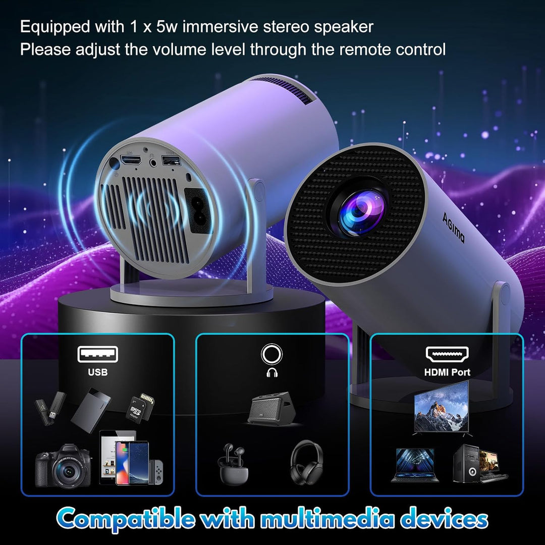 Mini Beamer, 1080P 4K Support 180°Dreh Tragbarer Streaming-Projektor, Klein Videoprojektor Unterstüt