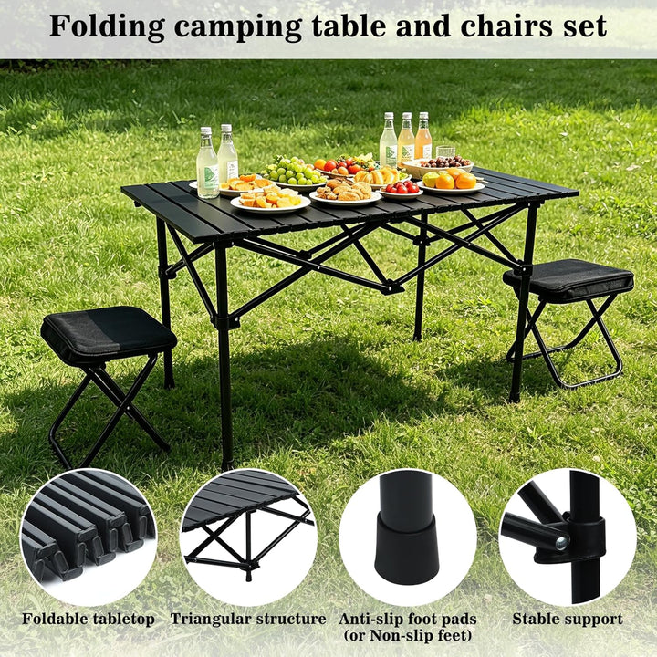 Campingtisch Klapptisch, Campingtisch Faltbar mit 2 Klappstühle | Campingtisch Klappbar mit Tragetas