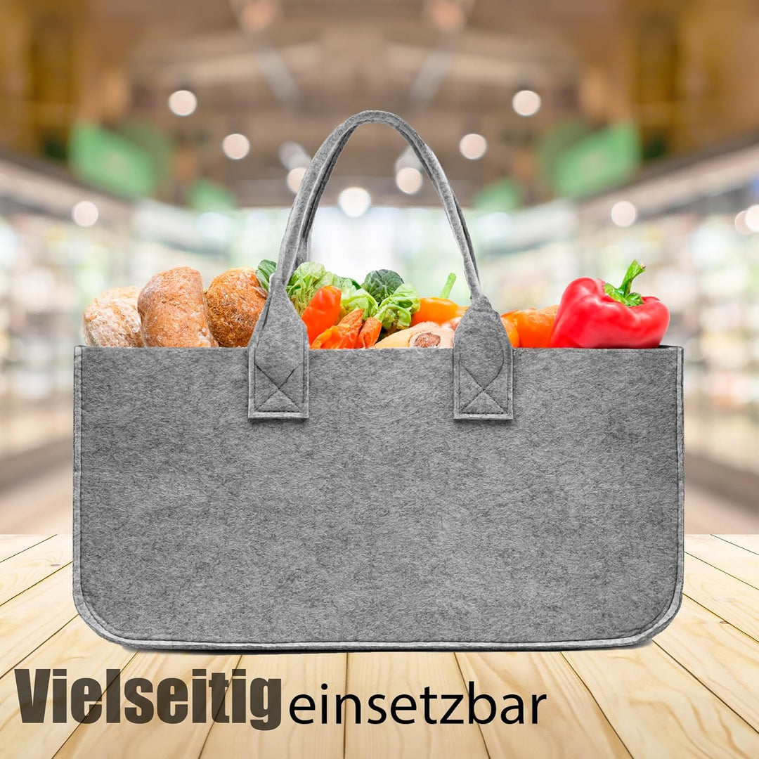 BigDean 3 Stück Filztasche gross in Hellgrau für Kaminholz oder als Shopper verwendbar – Kaminholzko