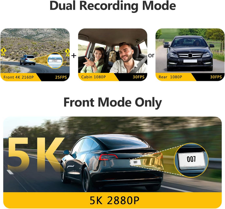 Z-Edge Dashcam 3-Kanal 5K/4K/2K/1080P mit GPS Wi-Fi, Vorne Innen Hinten, IPS Touchscreen, WDR, Infra