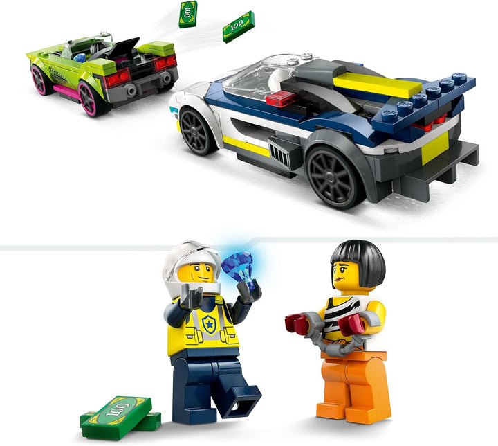 LEGO City Verfolgungsjagd mit Polizeiauto und Muscle Car, Auto-Spielezug mit 2 Rennautos, Polizei-Ge