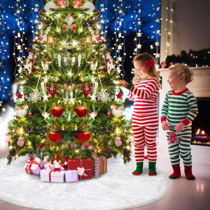 Weihnachtsbaumrock aus Kunstfell, 90 cm, grosser schneeweisser Weihnachtsbaum-Plüschrock für Innen-