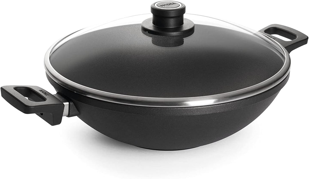 Woll Nowo Titanium Wok- und Rührpfanne mit Glasdeckel in Box - Induktiv -, Ø 32 cm, 11 cm hoch, mit
