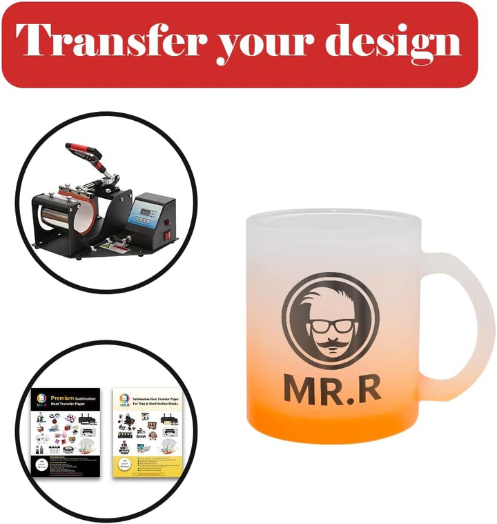 MR.R 11oz Sublimatio Farbbecher aus Glas Sublimation Tasse 6 Stück (Orange), Orange