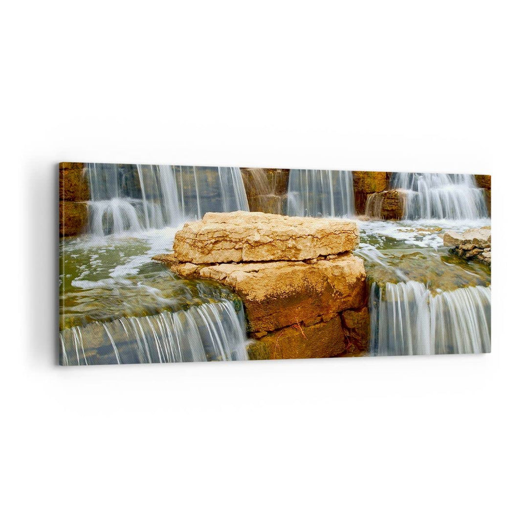 Panorama Bilder auf Leinwand 100x40cm Leinwandbild Wasserfall Steine Wasser Gross Wanddeko Bild Schl